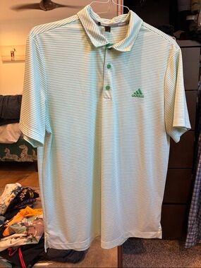 adidas Men’s lime Green Striped Golf Polo
